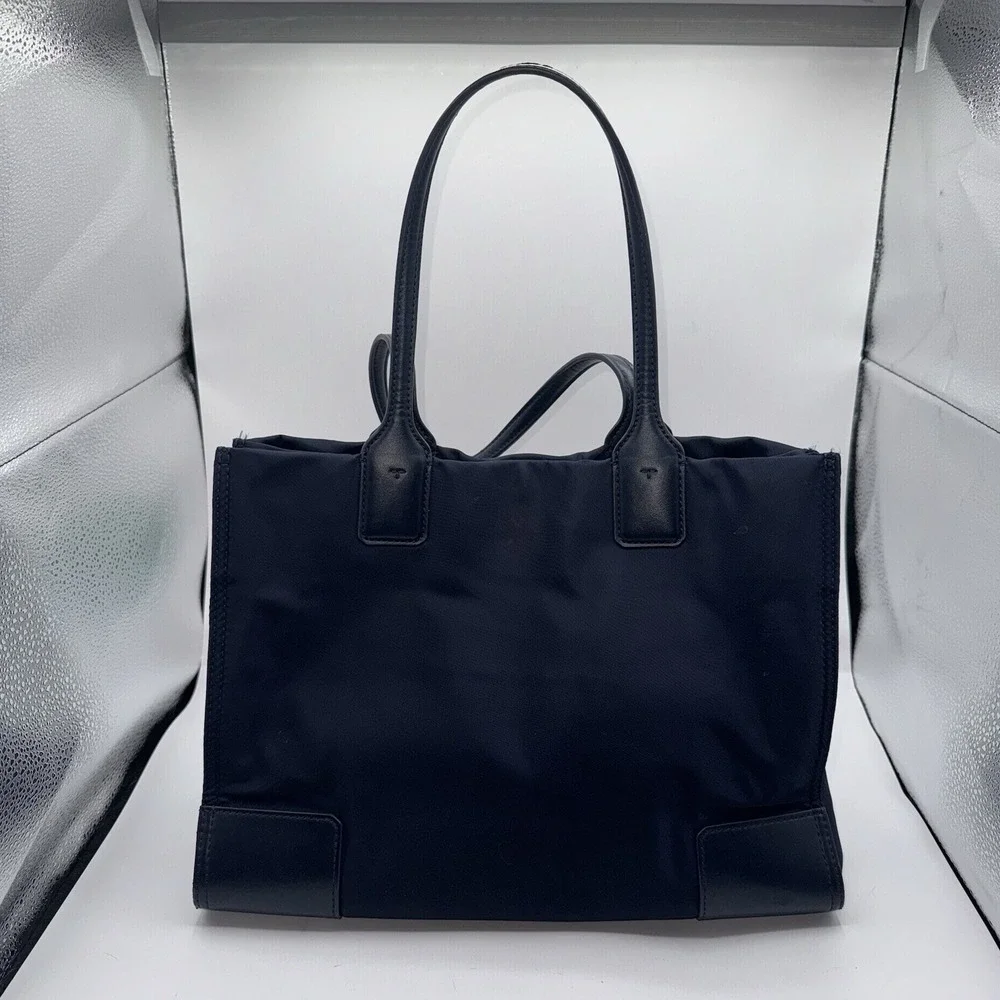 Tory Burch Ella Tote Navy Nylon Small‎ Bag Largo Logo Patch Double Handle